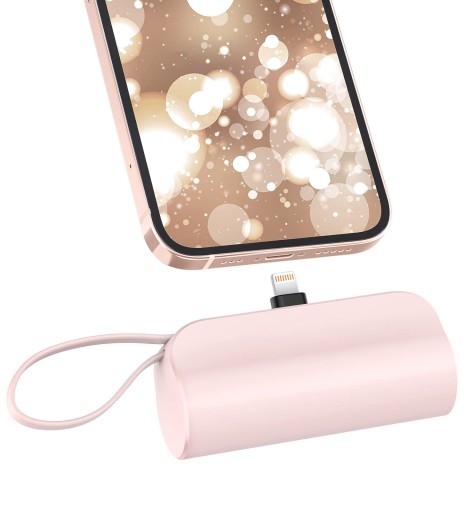 ПОРТАТИВНОЕ ЗАРЯДНОЕ УСТРОЙСТВО MINI POWER BANK 5000 МАч КАРМАННОЕ POWERBANK ПОРТ ДЛЯ IPHONE РОЗОВОЕ