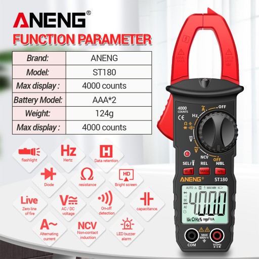 Цифровые клещи ANENG ST180, 4000 отсчетов