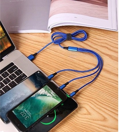 USB-КАБЕЛЬ ДЛЯ ЗАРЯДКИ 3 в 1, ТРИ КОНЦА, 1,2 М