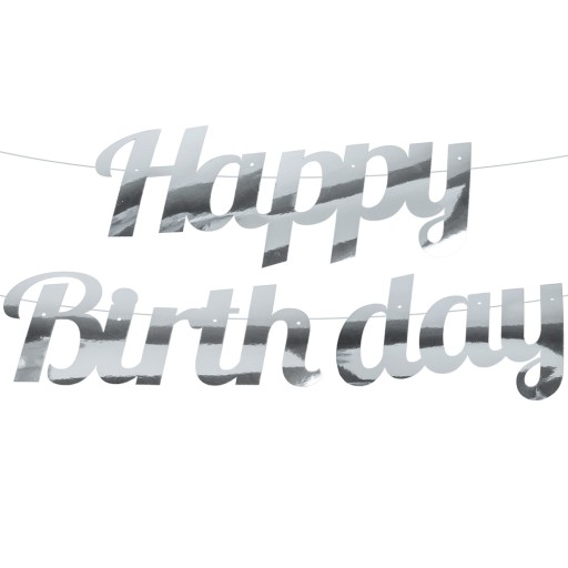 Baner Urodzinowy Happy Birthday Gruby Srebro Długi