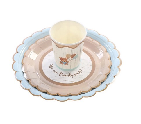 КРУЖКИ И ТАРЕЛКИ 30 ЭЛЕМЕНТОВ BOHO BEARS BLUE BEIGE BABY SHOWER