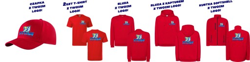 Komplet odzieży z TWOIM logo Bluza, Koszulka, Kurtka, Czapka NADRUK KOLOR