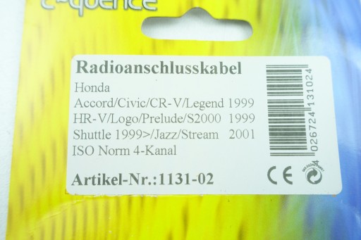 ZŁĄCZE ISO DO RADIA HONDA NISSAN 1131-02 C QUENCE