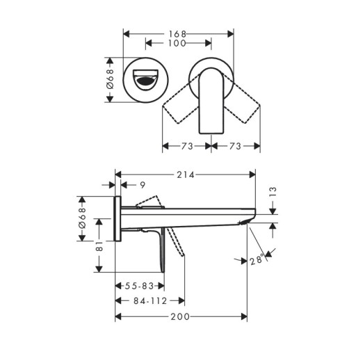 F34 Hansgrohe REBRIS E смеситель для умывальника скрытого монтажа, хром