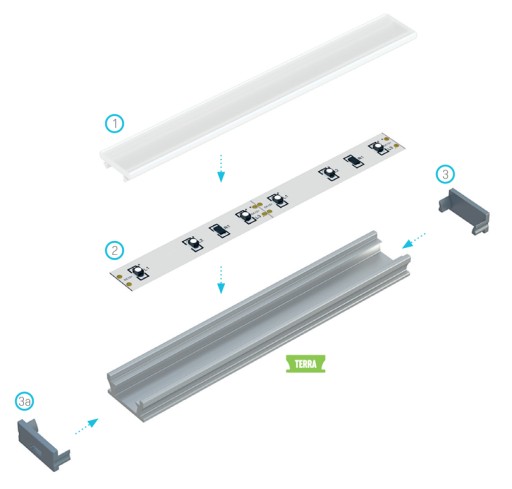 TERRA LED ПРОФИЛЬ ВОДОНЕПРОНИЦАЕМЫЙ IP65 НАРУЖНЫЙ/ВНУТРЕННИЙ КОМПЛЕКТ ДЛЯ ВАННОЙ КОМНАТЫ