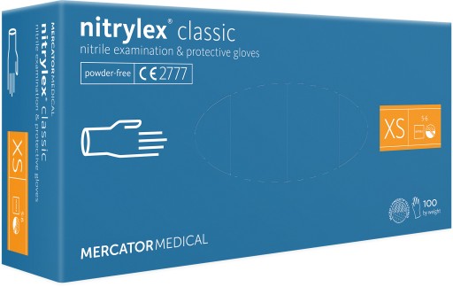 ПЕРЧАТКИ ОДНОРОДНЫЕ НИТРИЛОВЫЕ синие MERCATOR MEDICAL 100 шт, размер XS