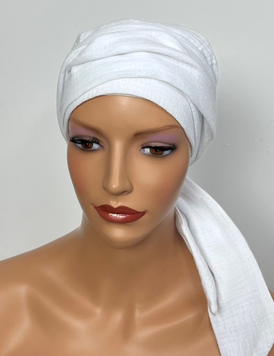 Turban Lara biała muślin chusta po chemioterapii