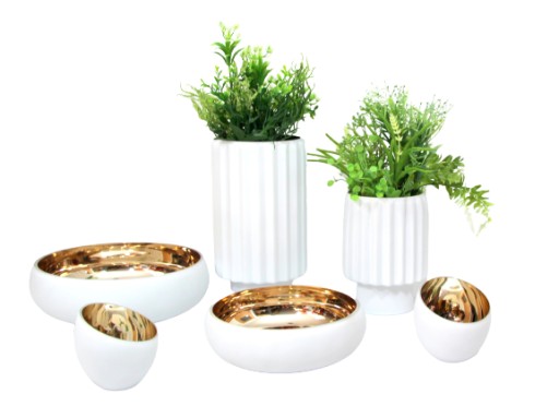 Wazon Glass Karbowany h30cm-biało/złoty WYPRZEDAŻ