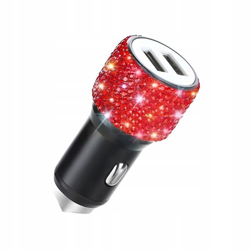 ŁADOWARKA SAMOCHODOWA BŁYSZCZĄCA CYRKONIE BLING 2X USB 24V 2.1A CZERWONA