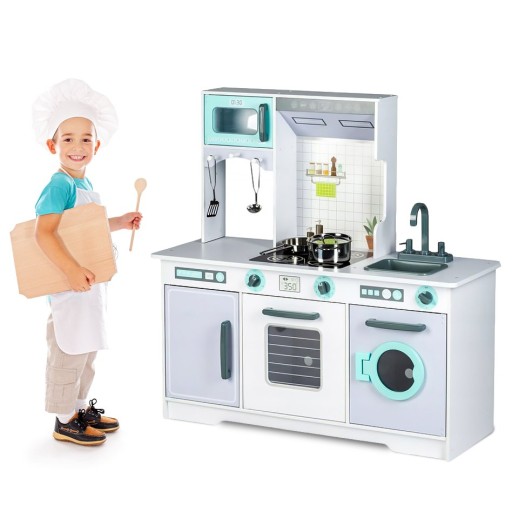 Большая деревянная детская кухня с аксессуарами ECOTOYS.