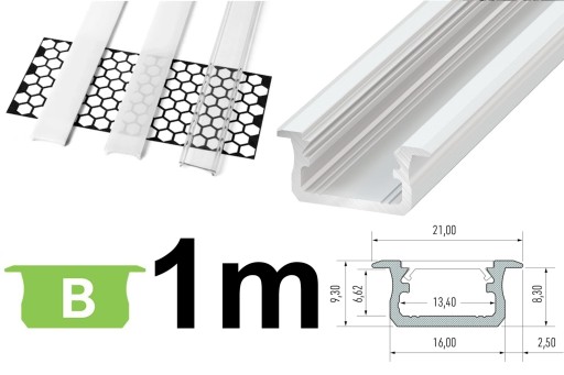 PROFIL DO TAŚM LED SCHODOWY B 1m + KLOSZ BIAŁY