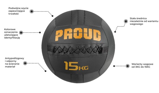 PIŁKA LEKARSKA KOORDYNACYJNA WALL BALL 12KG PROUD | PODWÓJNE SZYCIE