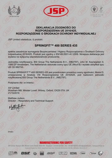 JSP SPRINGFIT АНТИМАСКА, КЛАПАН «ТАЙФУН», 435 МЛ FFP3