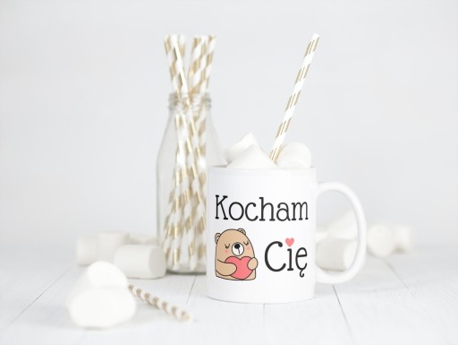 KUBEK Z NADRUKIEM NAPISEM KOCHAM CIĘ PREZENT NA WALENTYNKI ROCZNICE MIŚ