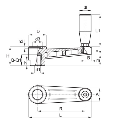 РУЧКА ФИКСИРОВАННАЯ ВРАЩАЮЩАЯСЯ РУКОЯТКА С РЕЗЬБОЙ M12 R80 РУКОЯТКА
