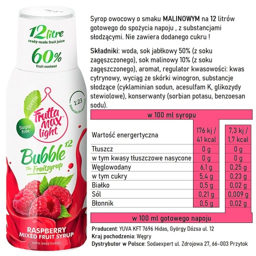 Сироп для карбонизатора Soda FruttaMax: МАЛИНА ЛАЙТ 500 мл на 12 л