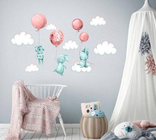 Наклейка на стену BUNNY BALLOONS, пастельные облака