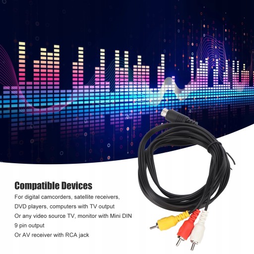 Мини-DIN 9-контактный разъем 3 RCA между мужчинами и кабелем