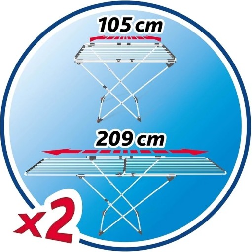 Vileda Doble СУШИЛКА Выдвижная Регулируемая САД Складная XXL 105-209 см