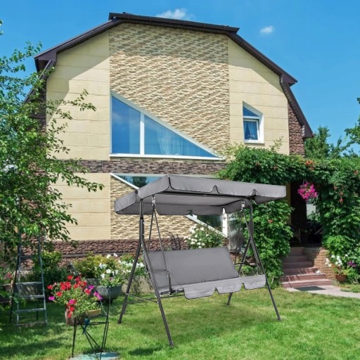 Huśtawka 3 Osobowa Ogrodowa Bujana Szara Dachem 110x170cm + GRATIS PODUSZKI