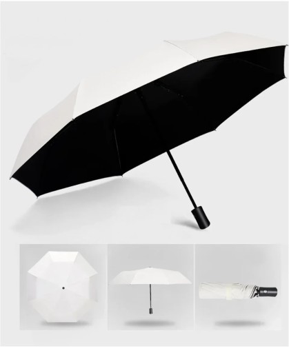 Automatic Rain & Sun Umbrella Black Coating Parasol Anti-UV 3 Folding Wind