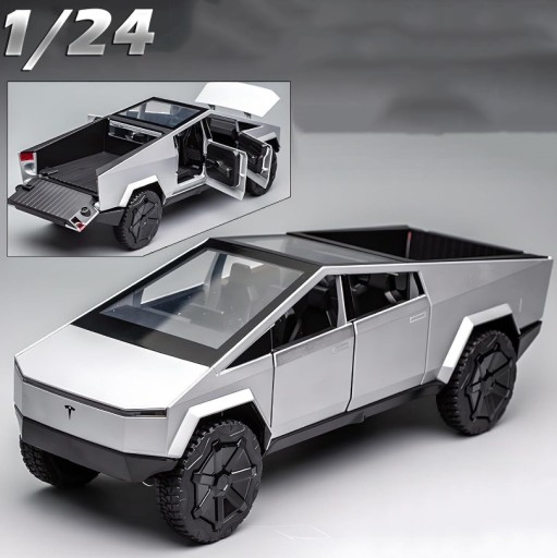 МОДЕЛЬ АВТОМОБИЛЯ TESLA CYBERTRUCK 1:24 ИЗ АЛЮМИНИЕВОГО СПЛАВА С ФАРАМИ И ДВЕРЯМИ