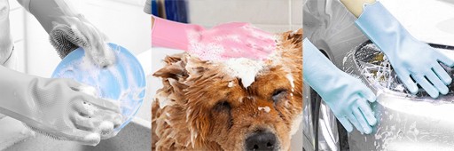 Силиконовые перчатки для мытья посуды (розовые)