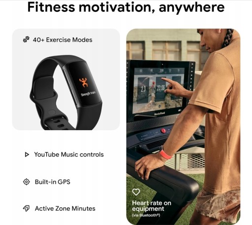 Фитнес Fitbit Charge 6 с приложениями Google, пульс на тренажерах