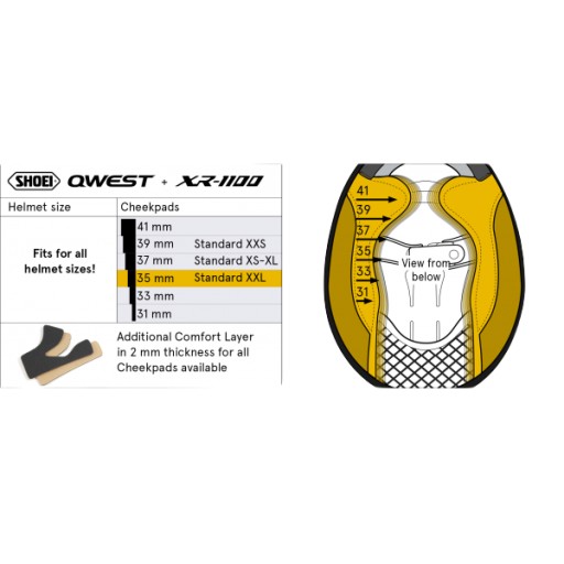 SHOEI Cheek Pad Type B, наполнитель Qwest/XR-1, 33 мм