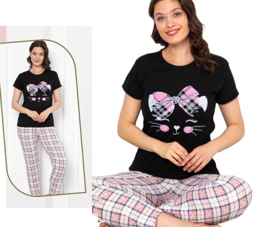 ПИЖАМА ЖЕНСКАЯ, ХЛОПОК, КРАСИВАЯ, УДОБНАЯ, КОРОТКИЙ РУКАВ, КОШКА, РАЗМЕР XL