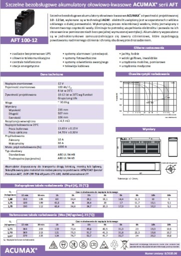 Аккумулятор AGM VRLA Acumax AFT 100 Ач 12 В SOLAR AFT 100-12 FRONT TERMINAL