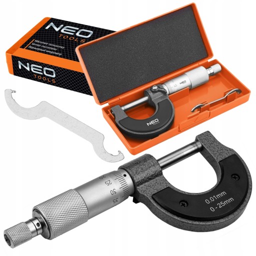 NEO MIKROMETR NONIUSZOWY ANALOGOWY 0-25 mm / 0,01 mm MIKROMIERZ ZEWNĘTRZNY