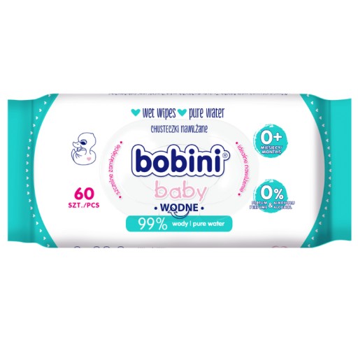 Детские салфетки Bobini, смоченные водой, 99%, влажные салфетки, чистая вода, 60x24