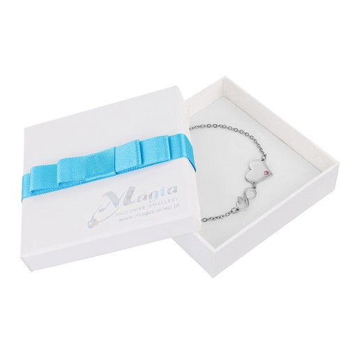 Srebrna Bransoletka Miłość Serce Nieskończoność Grawer Różowy Swarovski BOX