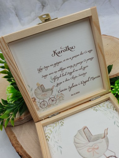 Pamiątka Chrztu Świętego pudełko personalizowane na gotówkę grawer