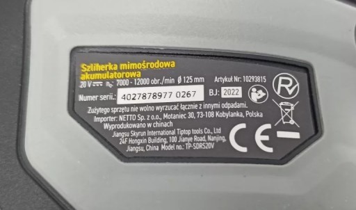 ЭКСЦЕНТРИЧЕСКАЯ ШЛИФОВАЛЬНАЯ МАШИНА TECHLINER TP-SDRS20V + LOD