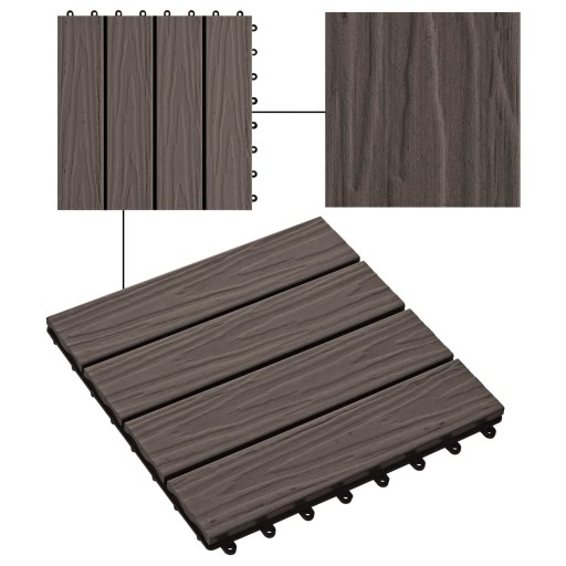 vidaXL Płytki tarasowe tłoczone, WPC, 11 szt, 30x30cm, 1m², brąz