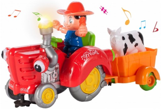 TRAKTOR INTERAKTYWNY jeździ z przyczepką WESOŁY FARMER MUZYCZNA ZABAWKA LED
