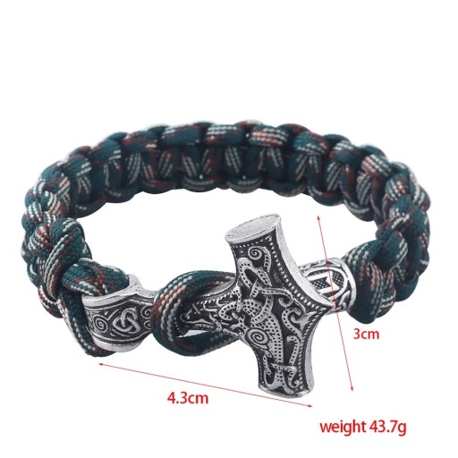 Браслет THOR'S Hammer, Nordic Viking, металлическая оплетка, якорь, Руны 24ч