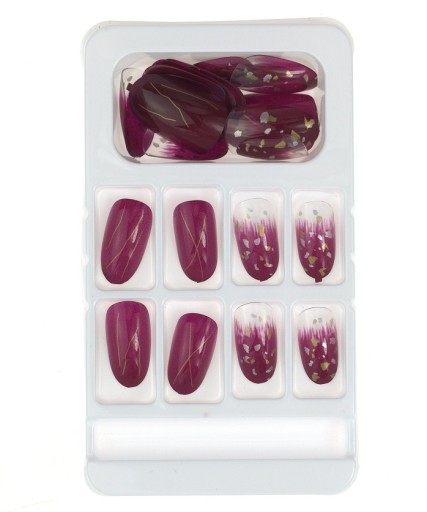 SZTUCZNE PAZNOKCIE TIPSY BORDO WZORY F662-15