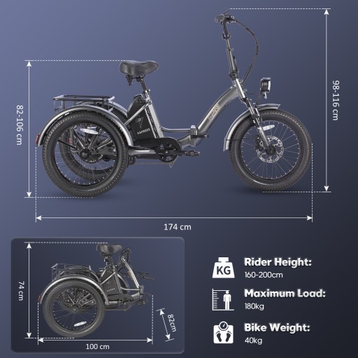Трехколесный велосипед Fafrees F20 Mate 750 Вт 48 В 18,2 Ач 75 км 180 кг PL