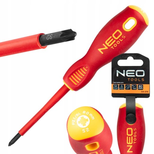 ОТВЕРТКА ПЛЮС-МИНУС, ОДОБРЕННАЯ NEO Tools 1000 В, SL/PZ1 X 80 ММ 04-219
