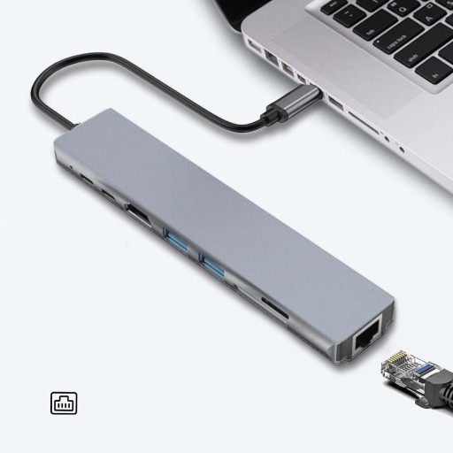 ХАБ-АДАПТЕР, ДОК-СТАНЦИЯ, HDMI 4K, USB 2.0/3.0, PD, Type-C, SD, TF, RJ45, 8-в-1