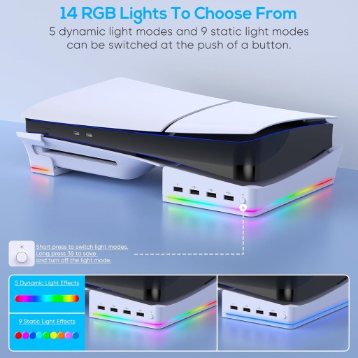 ГОРИЗОНТАЛЬНАЯ ПОДСТАВКА RGB+4 USB PLAYSTATION 5 SLIM ГОРИЗОНТАЛЬНАЯ ПОДСТАВКА ДЛЯ PS5 Slim