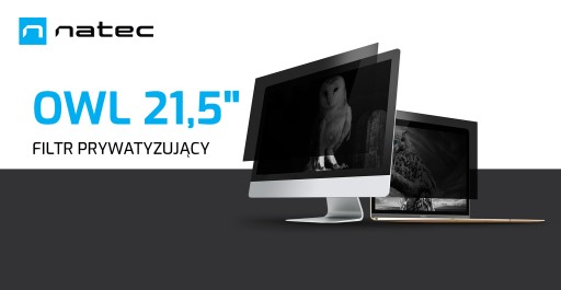 Фильтр конфиденциальности NATEC Owl 21,5 дюйма, соотношение сторон 16:9, защита конфиденциальности согласно GDPR