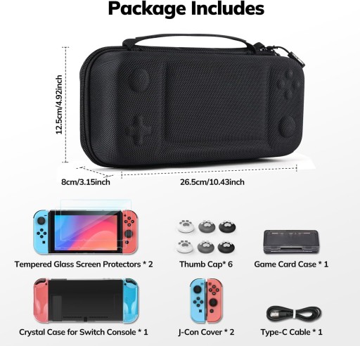 ETUI CASE для Nintendo Switch+ стекло и аксессуары 14 предметов GREY YKY-005