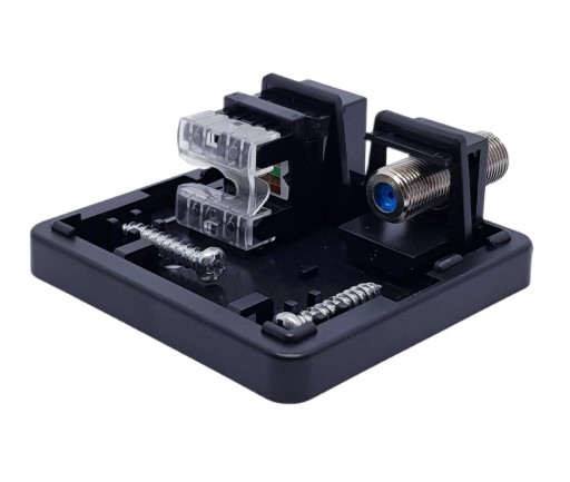 Gniazdo podwójne czarne KAT.6 UTP RJ45 - ANTENOWE SAT F HQ Premium