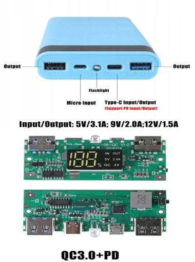 Чехол PowerBank на 8 ячеек 18650 Micro USB C QC3