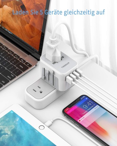 TESSAN 633F универсальный дорожный адаптер 1 AC 4 USB белый