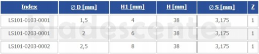 Спиральная фреза VHM Z=2 H1=8xH=38xd=3xD=2,5 /1